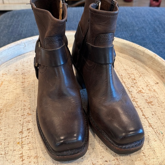 Frye Dark Brown Leather Buckle Boots - Picture 3 of 13